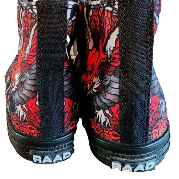 RAAD Shop Red Japanese Dragon Hi Tops US Size M6.5 EU 39.5 W8 Unisex Artsy