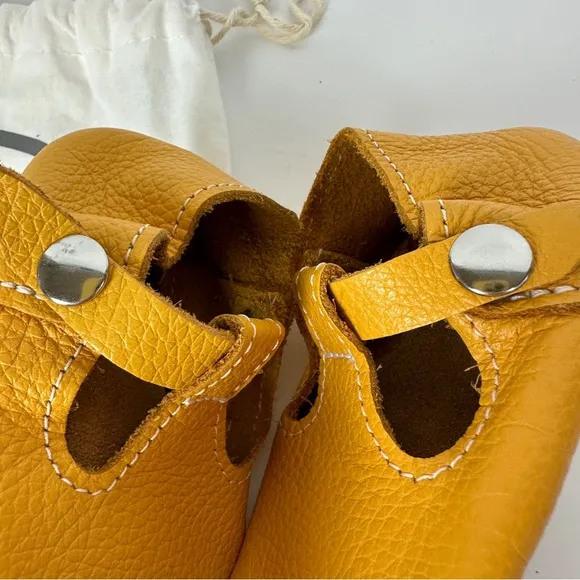 RADIANT Mon Petit Shoes MPs Yellow T-Straps Size 5 Leather Baby Toddler Handmade
