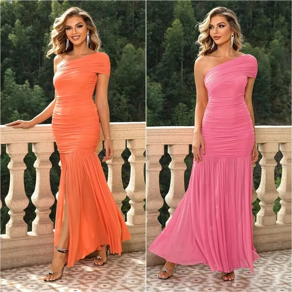 Radiant Royalty One-Shoulder Ruched Dress - Pink