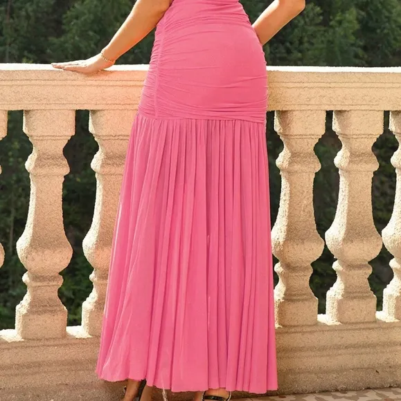 Radiant Royalty One-Shoulder Ruched Dress - Pink