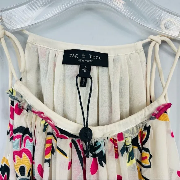 Rag &amp; Bone Bailey Mini Dress Silk Floral Self Tie Swing  Summer Tropical Hawaii
