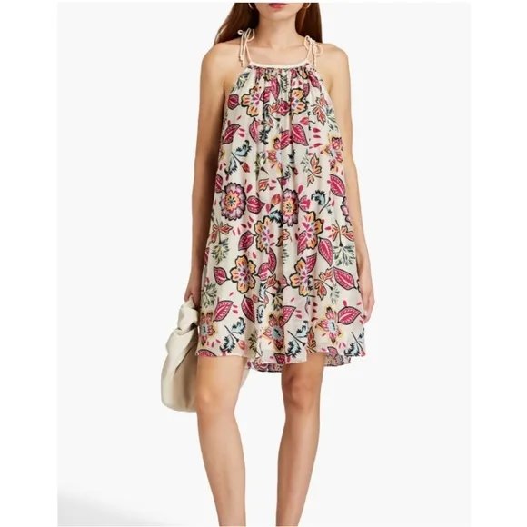 Rag &amp; Bone Bailey Mini Dress Silk Floral Self Tie Swing  Summer Tropical Hawaii