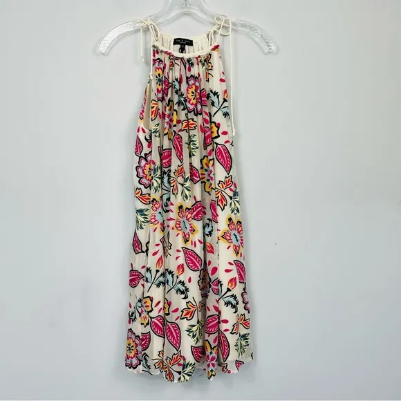 Rag &amp; Bone Bailey Mini Dress Silk Floral Self Tie Swing  Summer Tropical Hawaii