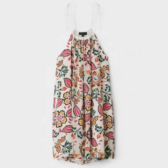 Rag &amp; Bone Bailey Mini Dress Silk Floral Self Tie Swing  Summer Tropical Hawaii
