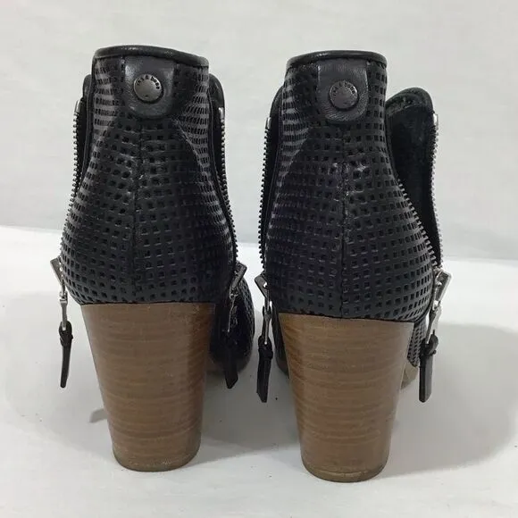 rag &amp; bone Margot Western Boots Perforated Leather Black Size 36 1/2