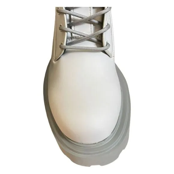 Rains Show Combat Boot Cement Off White Ankle High Lace-Up Vegan 7.5