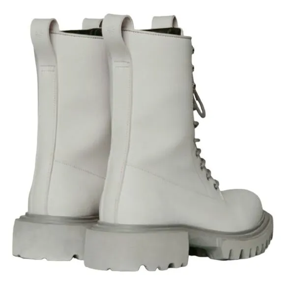 Rains Show Combat Boot Cement Off White Ankle High Lace-Up Vegan 7.5