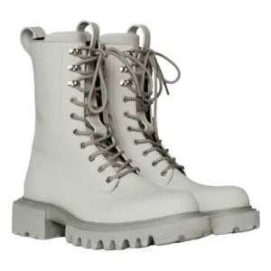 Rains Show Combat Boot Cement Off White Ankle High Lace-Up Vegan 7.5