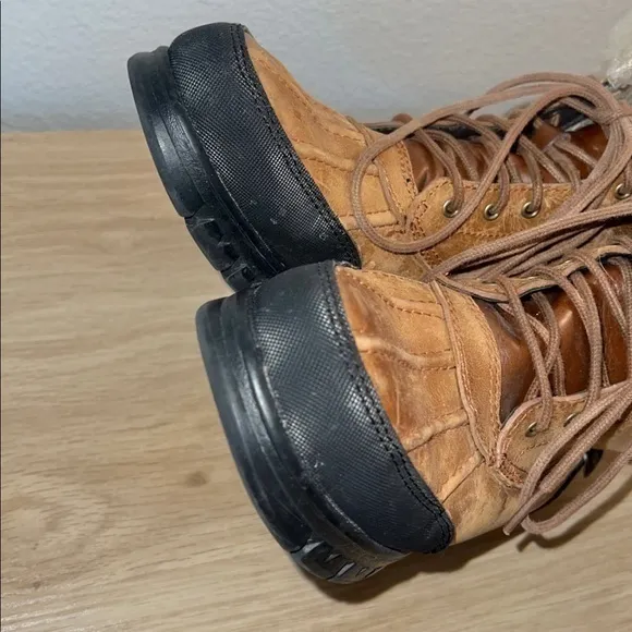 Ralph Lauren Quinta‎ Tan Brown Leather Shearling Mid Calf Winter Boots