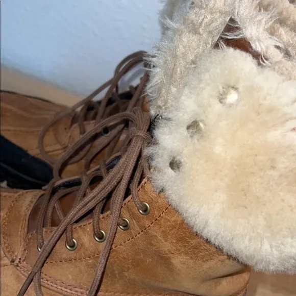Ralph Lauren Quinta‎ Tan Brown Leather Shearling Mid Calf Winter Boots