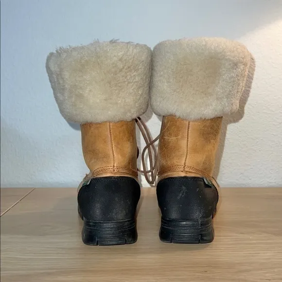 Ralph Lauren Quinta‎ Tan Brown Leather Shearling Mid Calf Winter Boots