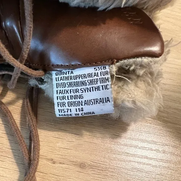 Ralph Lauren Quinta‎ Tan Brown Leather Shearling Mid Calf Winter Boots