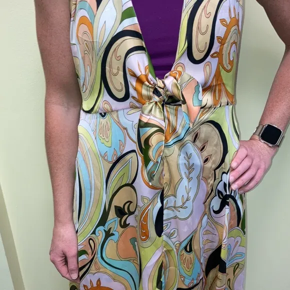 RARE ZARA Sz L Gorgeous silky paisley flowing 100% poly halter dress