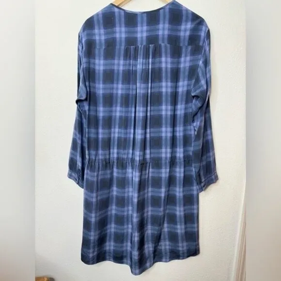 Rebecca Taylor Plaid Windowpane Long Sleeve Shirt Dress in Blue SIZE 12