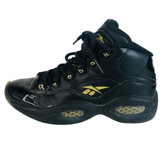 Reebok Question Mid New Years Eve Iverson Sneaker Boy Youth 4 Black Gold  Shoes