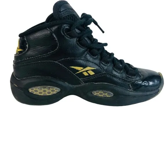 Reebok Question Mid New Years Eve Iverson Sneaker Boy Youth 4 Black Gold  Shoes