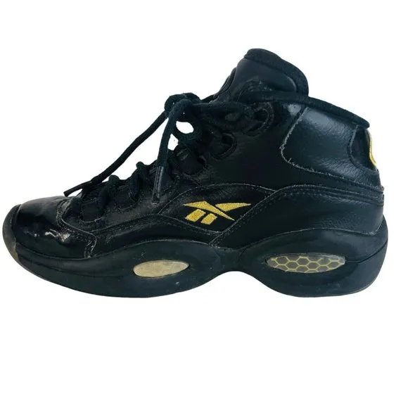 Reebok Question Mid New Years Eve Iverson Sneaker Boy Youth 4 Black Gold  Shoes