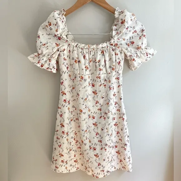 Reformation Robles Short Puff Sleeve Linen Mini Dress in Gabrielle Womens Size 0