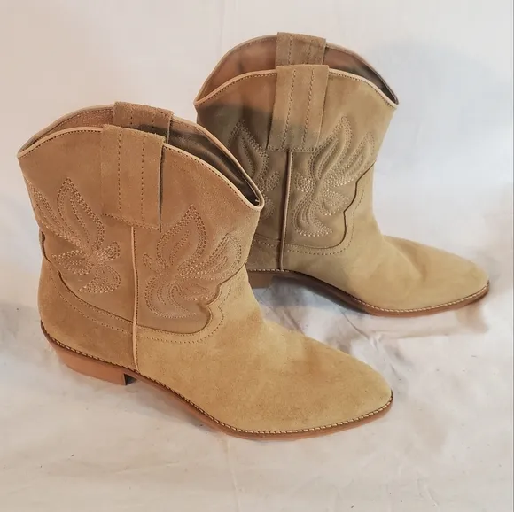 Regard Women's Size 40 Tan Suede Leather Cowboy Western Ankle Boots New