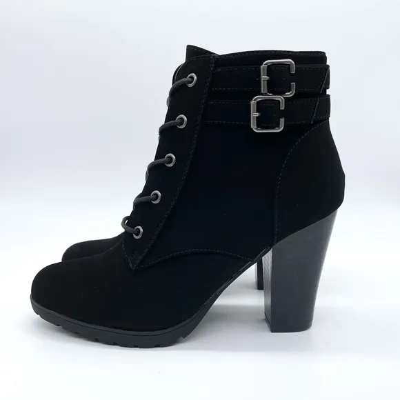 Rialto Shanaya Suede Lace Up Combat Black Boots
