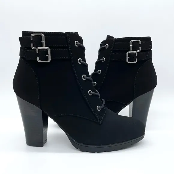 Rialto Shanaya Suede Lace Up Combat Black Boots