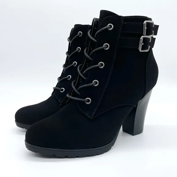 Rialto Shanaya Suede Lace Up Combat Black Boots