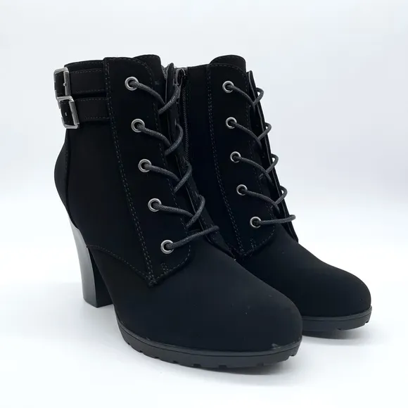 Rialto Shanaya Suede Lace Up Combat Black Boots