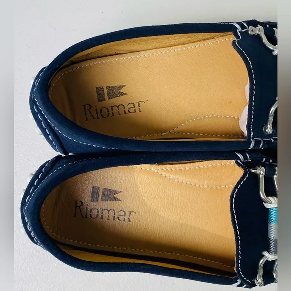 Riomar Men’s 9.5 Deck Driver Navy Blue Submarine Leather Loafer Casual Shoes