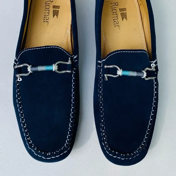 Riomar Men’s 9.5 Deck Driver Navy Blue Submarine Leather Loafer Casual Shoes