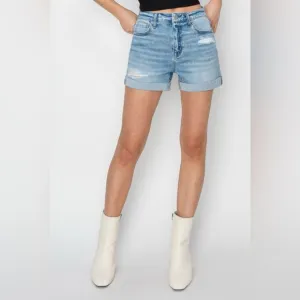 RISEN Distressed Mid-Rise Waist Denim Shorts