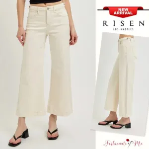 ❤️RISEN High Rise Waist Tummy Control Zipper Fly Cropped Bootcut Jeans | Cream