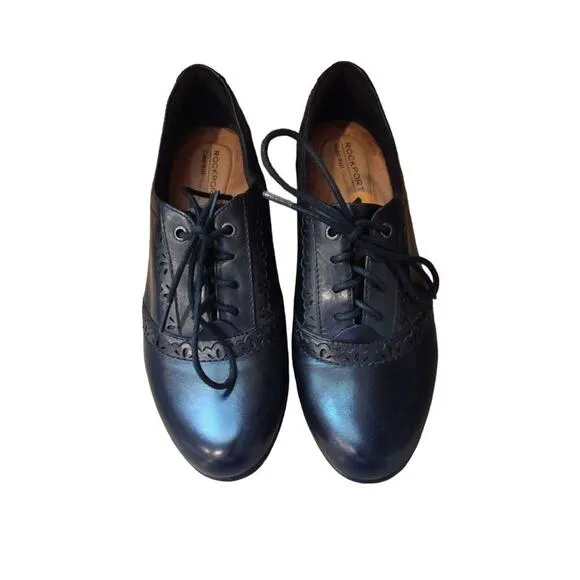 Rockport Cobb Hill Gratasha Oxford Black Leather Shoes Wedged Heel Witchy Size 7