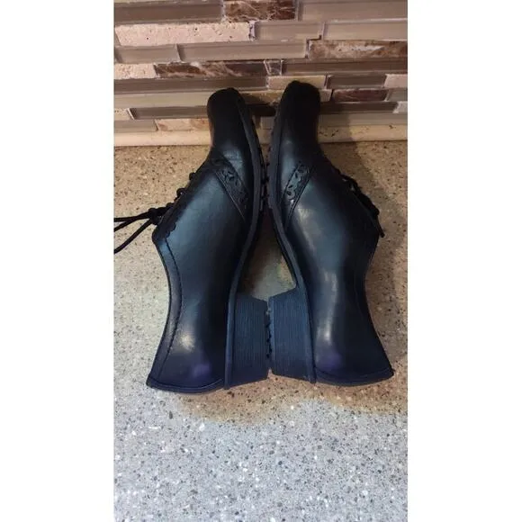 Rockport Cobb Hill Gratasha Oxford Black Leather Shoes Wedged Heel Witchy Size 7