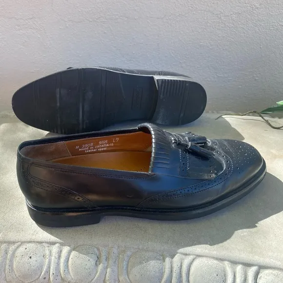 Rockport Mens Wing Tip Tassel Brogue Loafers 9.5 M Black Leather Sty3908