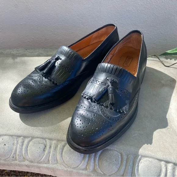 Rockport Mens Wing Tip Tassel Brogue Loafers 9.5 M Black Leather Sty3908