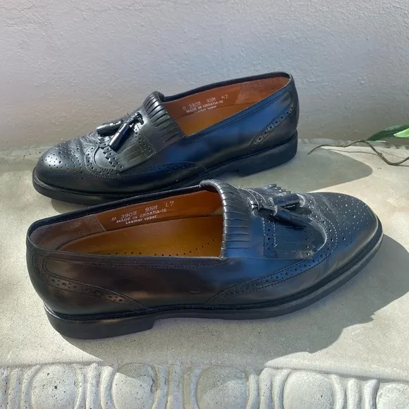 Rockport Mens Wing Tip Tassel Brogue Loafers 9.5 M Black Leather Sty3908