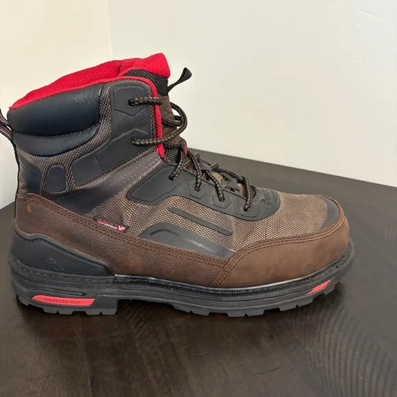 Rocky Dark Brown and Red Work Boots with Composite Toe Men’s Size 11.5