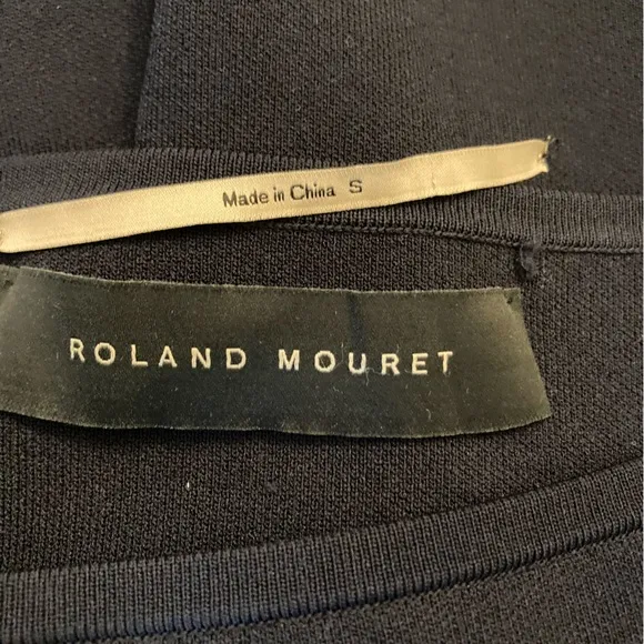 ROLAND MOURET Navy Blue Bodycon Asymmetrical Midi Skirt