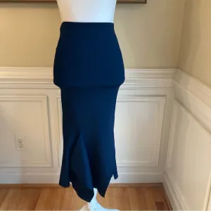 ROLAND MOURET Navy Blue Bodycon Asymmetrical Midi Skirt