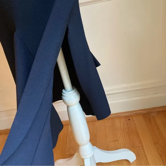 ROLAND MOURET Navy Blue Bodycon Asymmetrical Midi Skirt