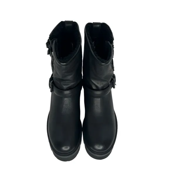 Ross &amp; Snow Women’s Lucky Black Shearling Lining Leather Moto Boots Size 11