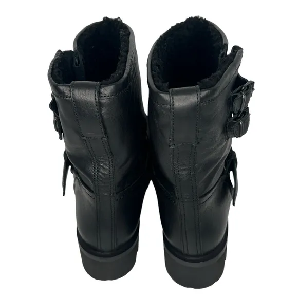 Ross &amp; Snow Women’s Lucky Black Shearling Lining Leather Moto Boots Size 11