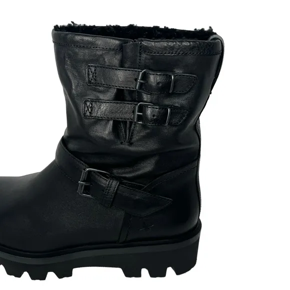 Ross &amp; Snow Women’s Lucky Black Shearling Lining Leather Moto Boots Size 11