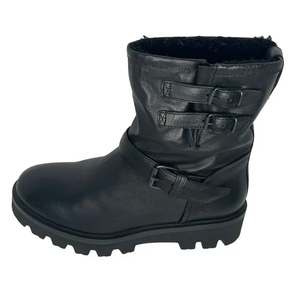 Ross &amp; Snow Women’s Lucky Black Shearling Lining Leather Moto Boots Size 11