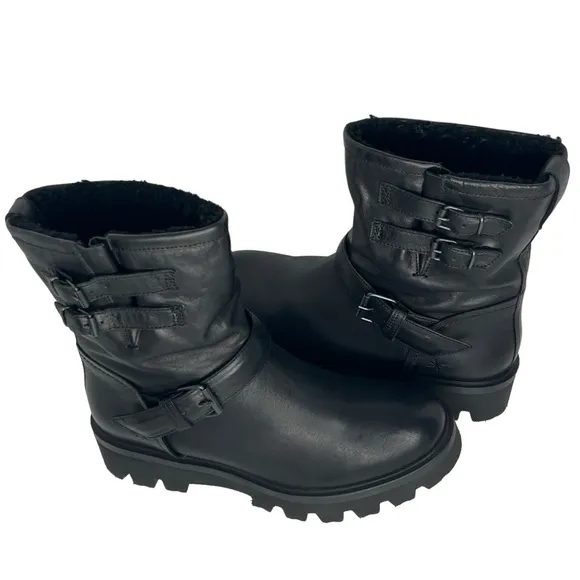 Ross &amp; Snow Women’s Lucky Black Shearling Lining Leather Moto Boots Size 11
