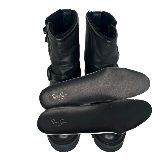 Ross &amp; Snow Women’s Lucky Black Shearling Lining Leather Moto Boots Size 11