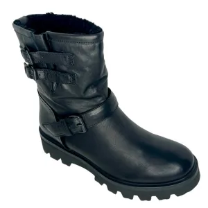 Ross &amp; Snow Women’s Lucky Black Shearling Lining Leather Moto Boots Size 11