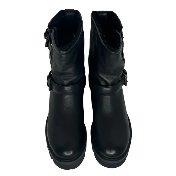 Ross &amp; Snow Women’s Lucky Black Shearling Lining Leather Moto Boots Size 11