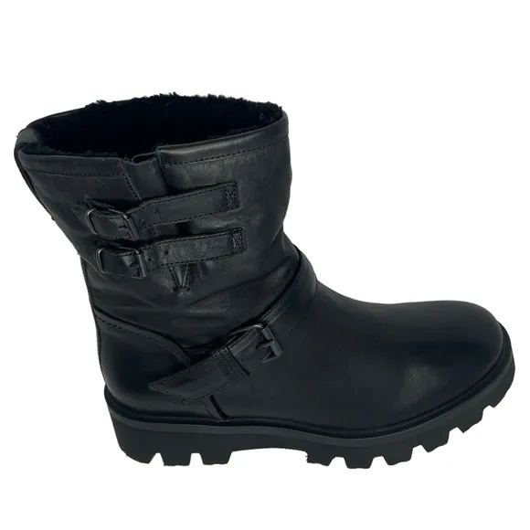 Ross &amp; Snow Women’s Lucky Black Shearling Lining Leather Moto Boots Size 11