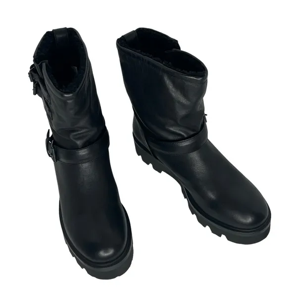 Ross &amp; Snow Women’s Lucky Black Shearling Lining Leather Moto Boots Size 11